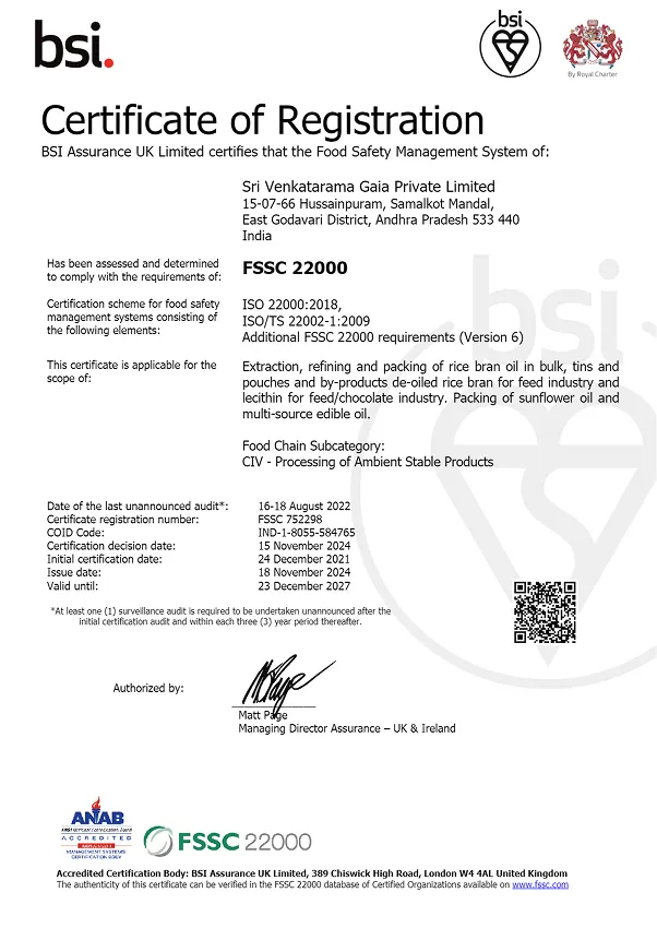 22000 FSSC CERTIFICATE